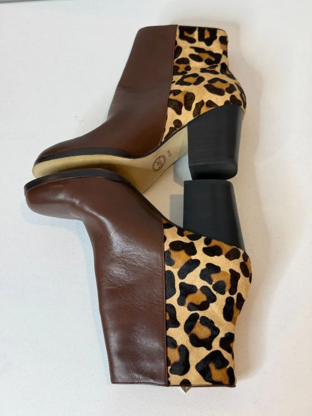 Michael Kors Brown Leather Leopard Calf Hair Ankle Boots 6.5